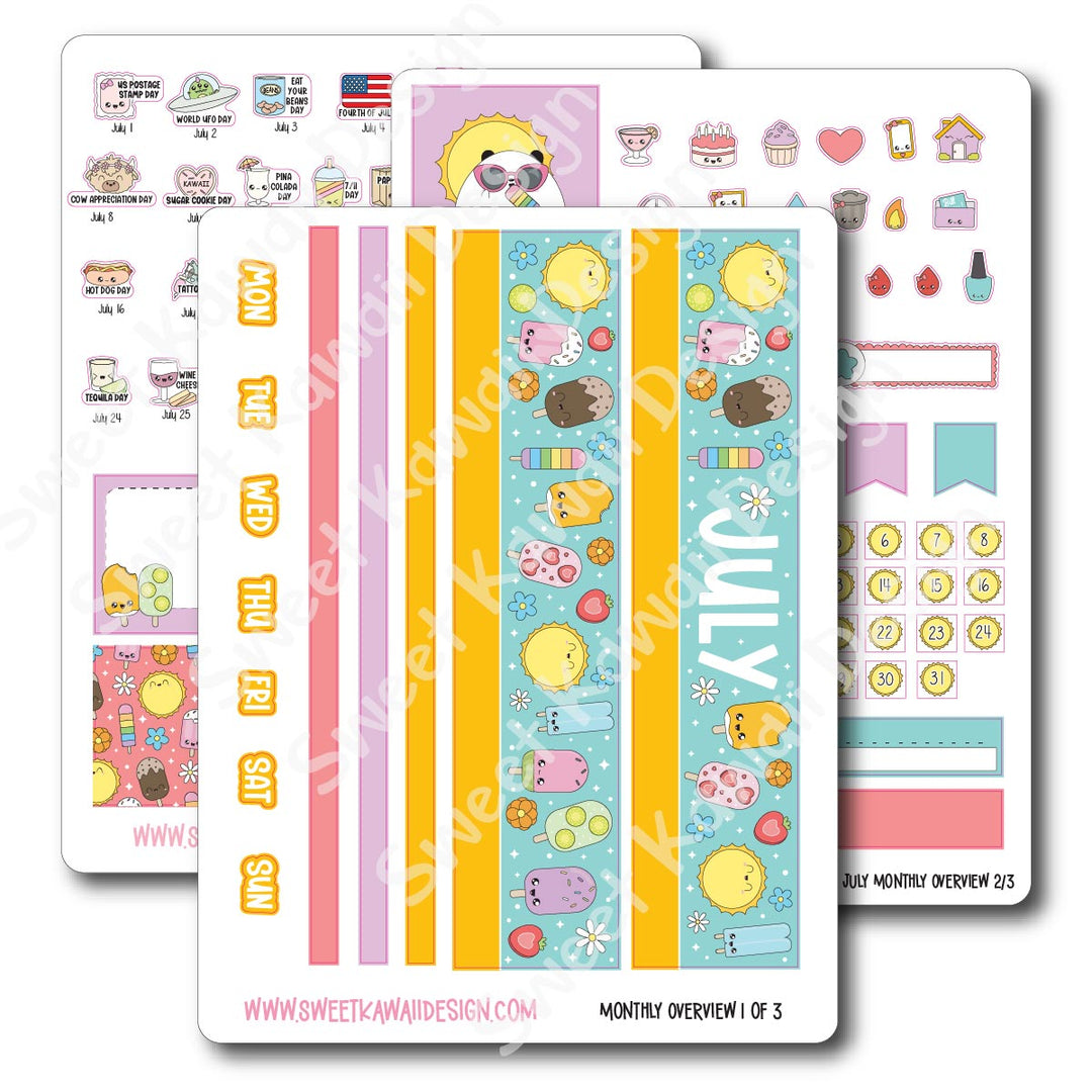 July 2025 Monthly Overview Stickers (Vert/Horiz)