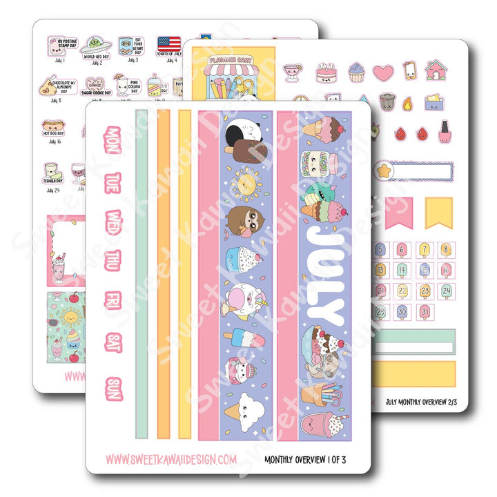 July 2026 Monthly Overview Stickers (Vert/Horiz)