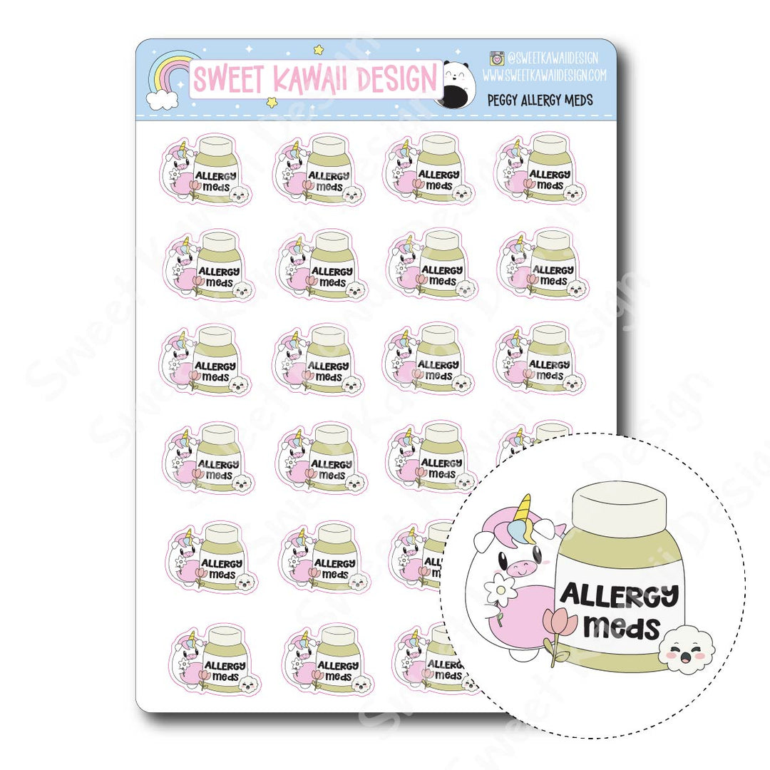 Kawaii Peggy Stickers - Allergy Meds