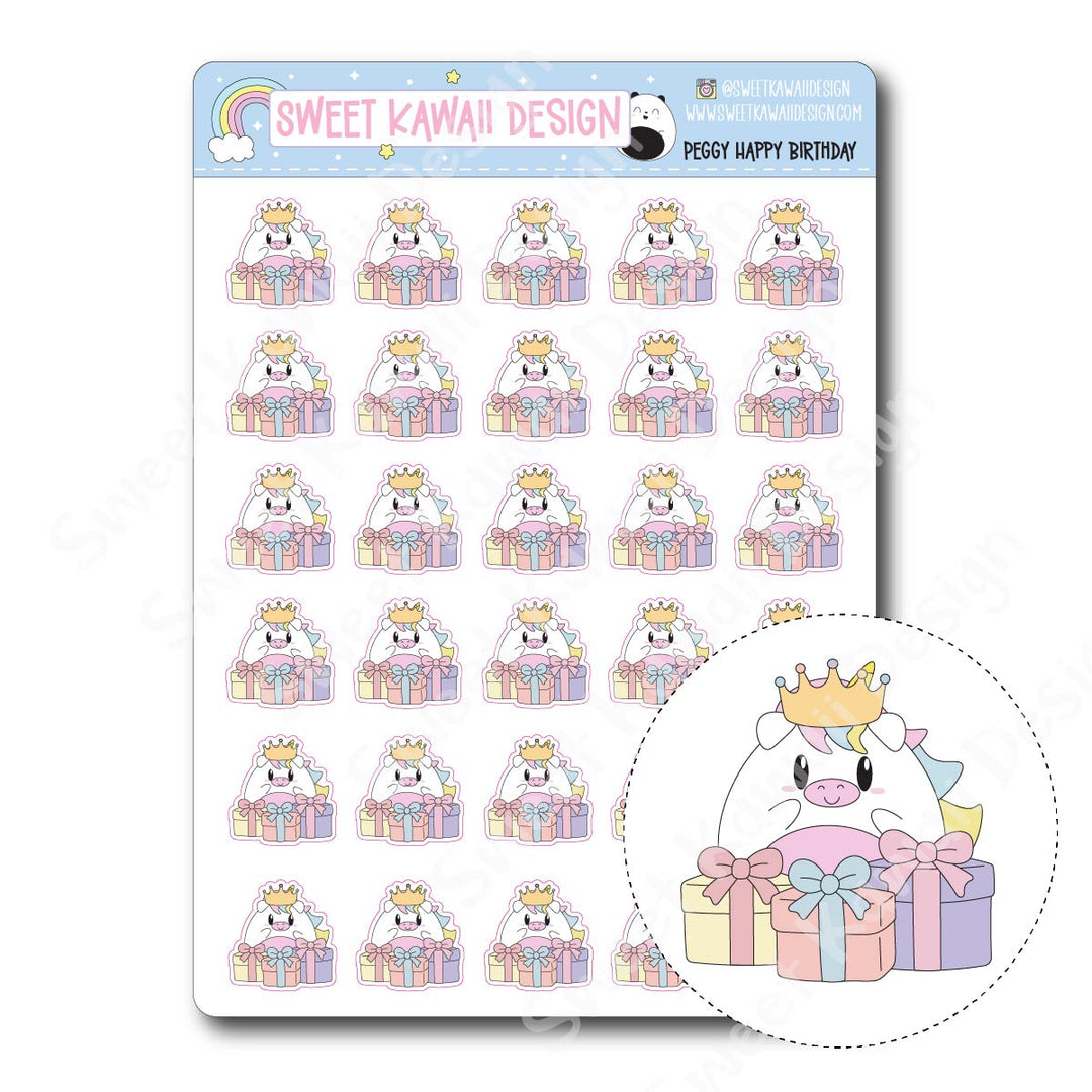 Kawaii Peggy Stickers - Happy Birthday