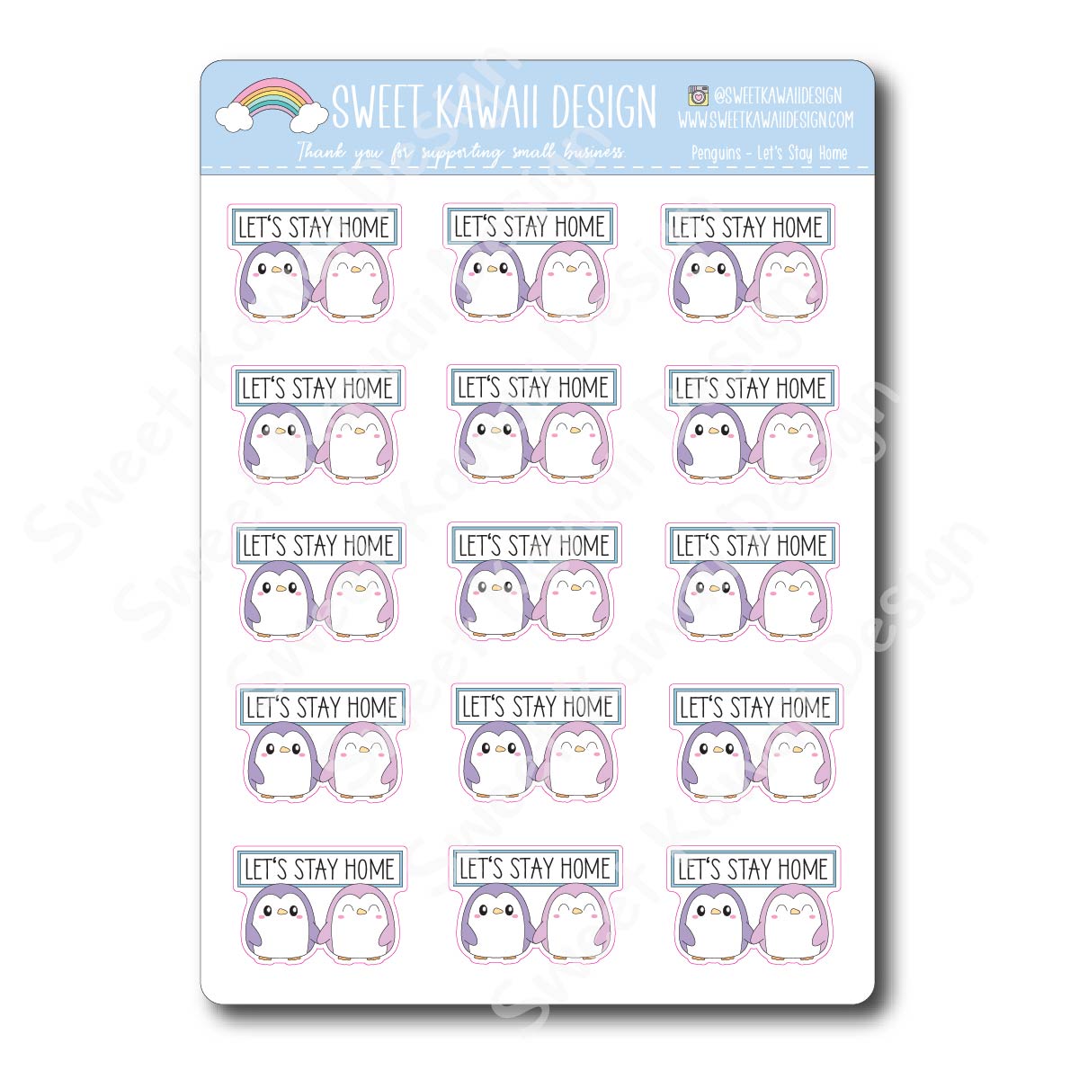 Kawaii Penguin Stickers - Let's Stay Home
