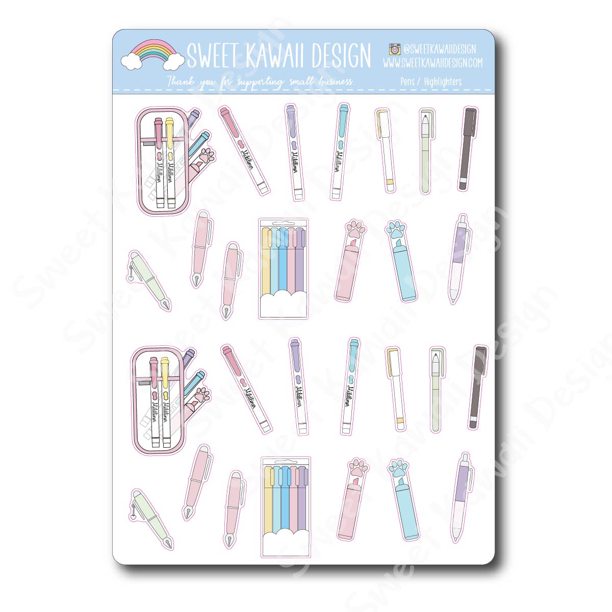 Kawaii Pens/Highlighter Stickers