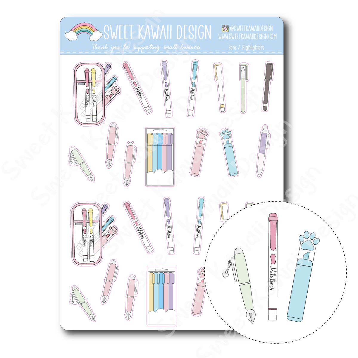 Kawaii Pens/Highlighter Stickers