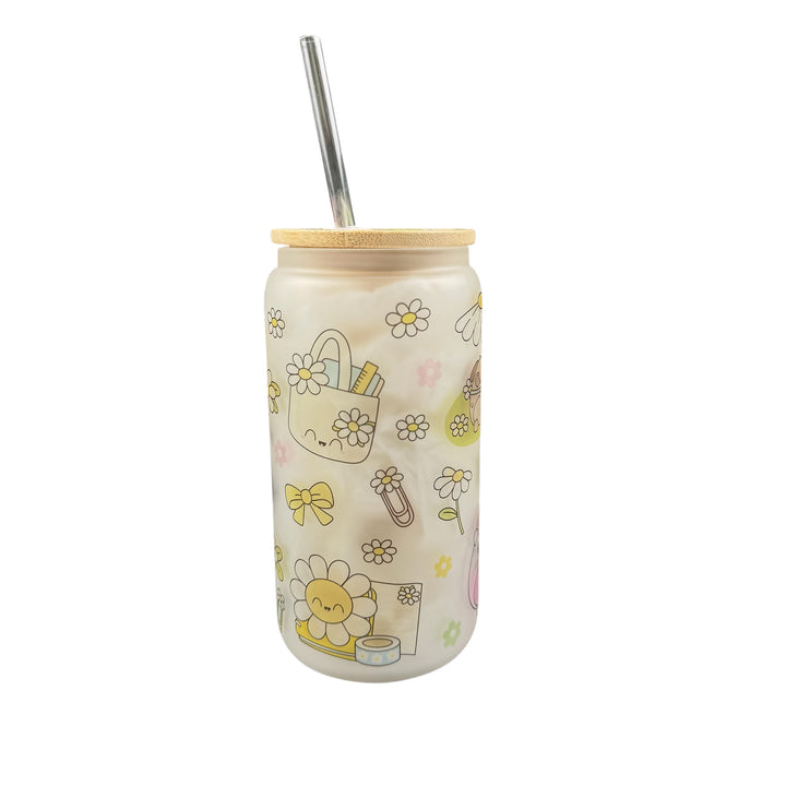 Daisy Days – 16oz Frosted Glass Tumbler