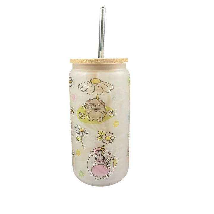 Daisy Days – 16oz Frosted Glass Tumbler