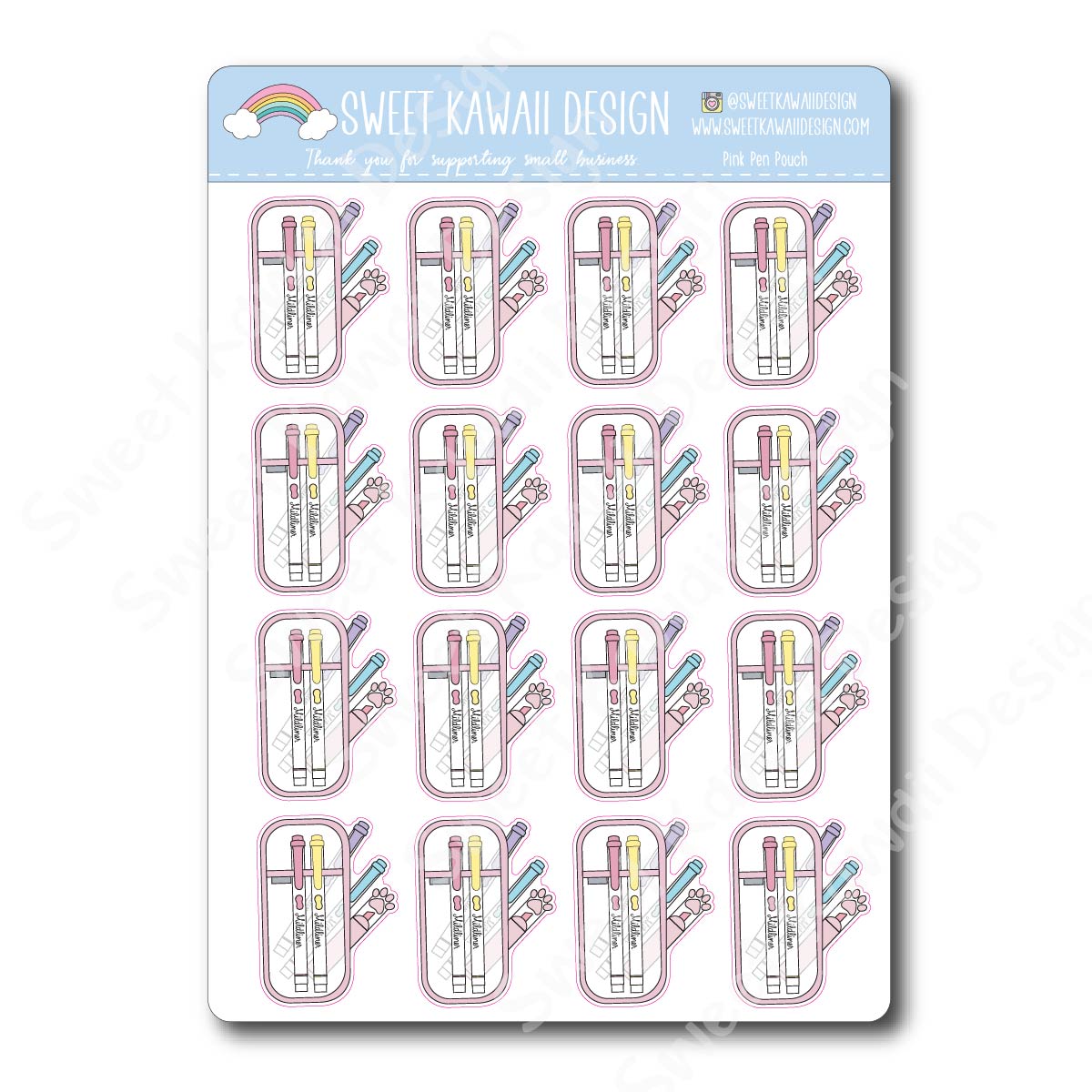 Kawaii Pink Pen Pouch Stickers