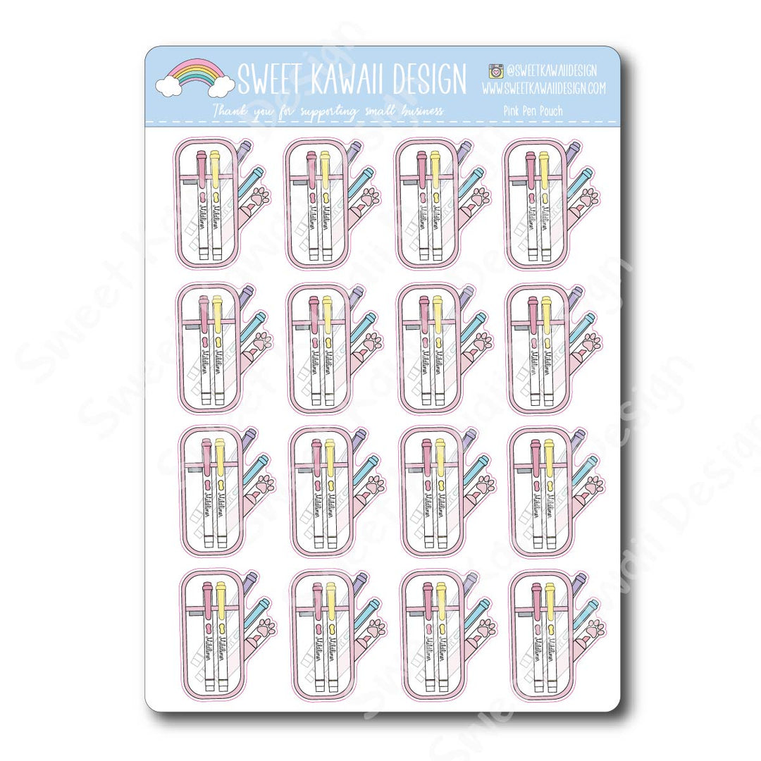 Kawaii Pink Pen Pouch Stickers