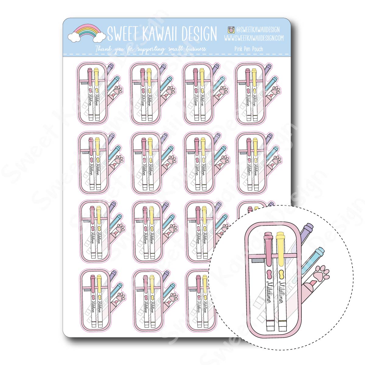 Kawaii Pink Pen Pouch Stickers