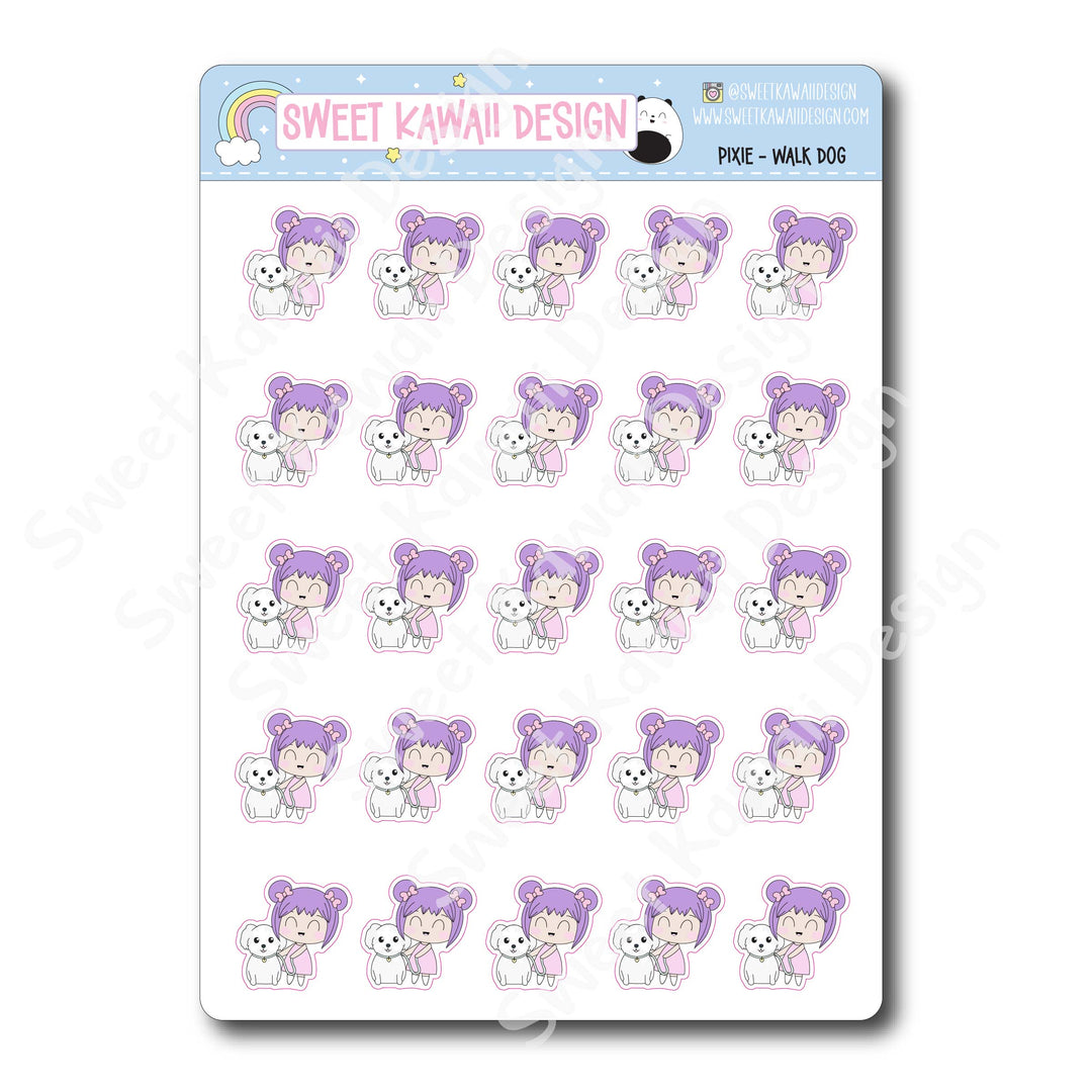 Kawaii Pixie Stickers - Walk Dog