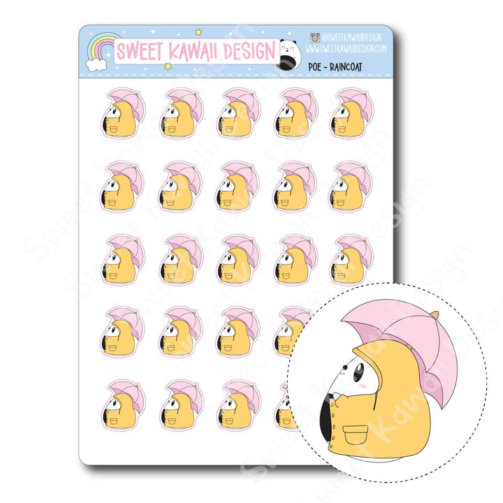 Kawaii Poe Stickers - Raincoat