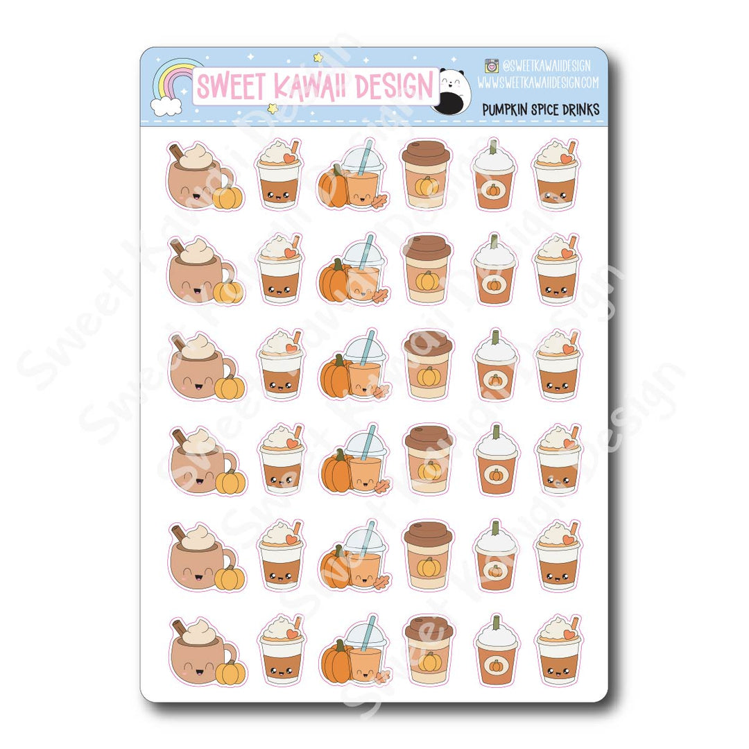 Kawaii Pumpkin Spice Drink Stickers