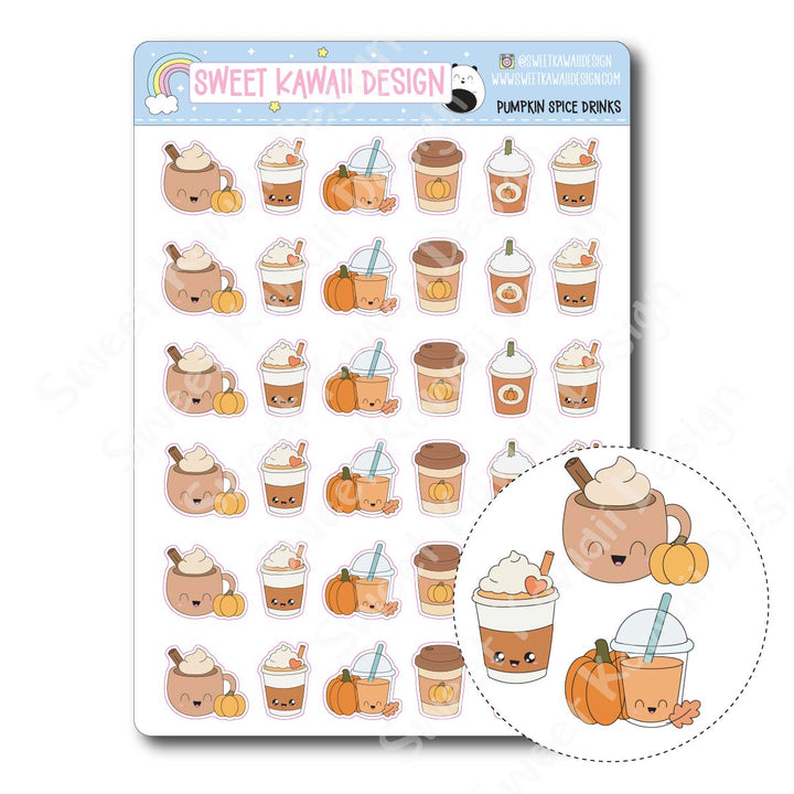 Kawaii Pumpkin Spice Drink Stickers