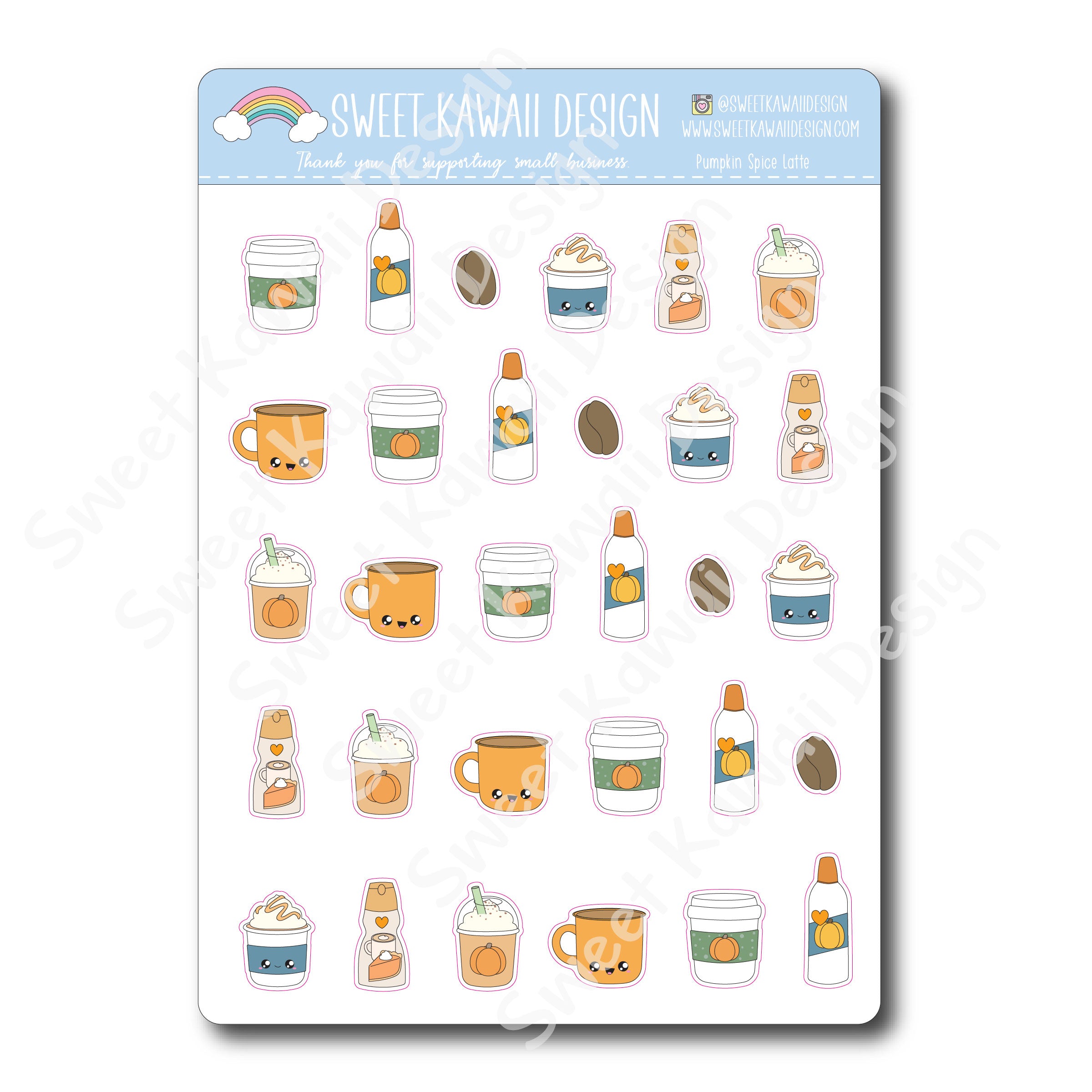 Kawaii Pumpkin Spice Latte Stickers