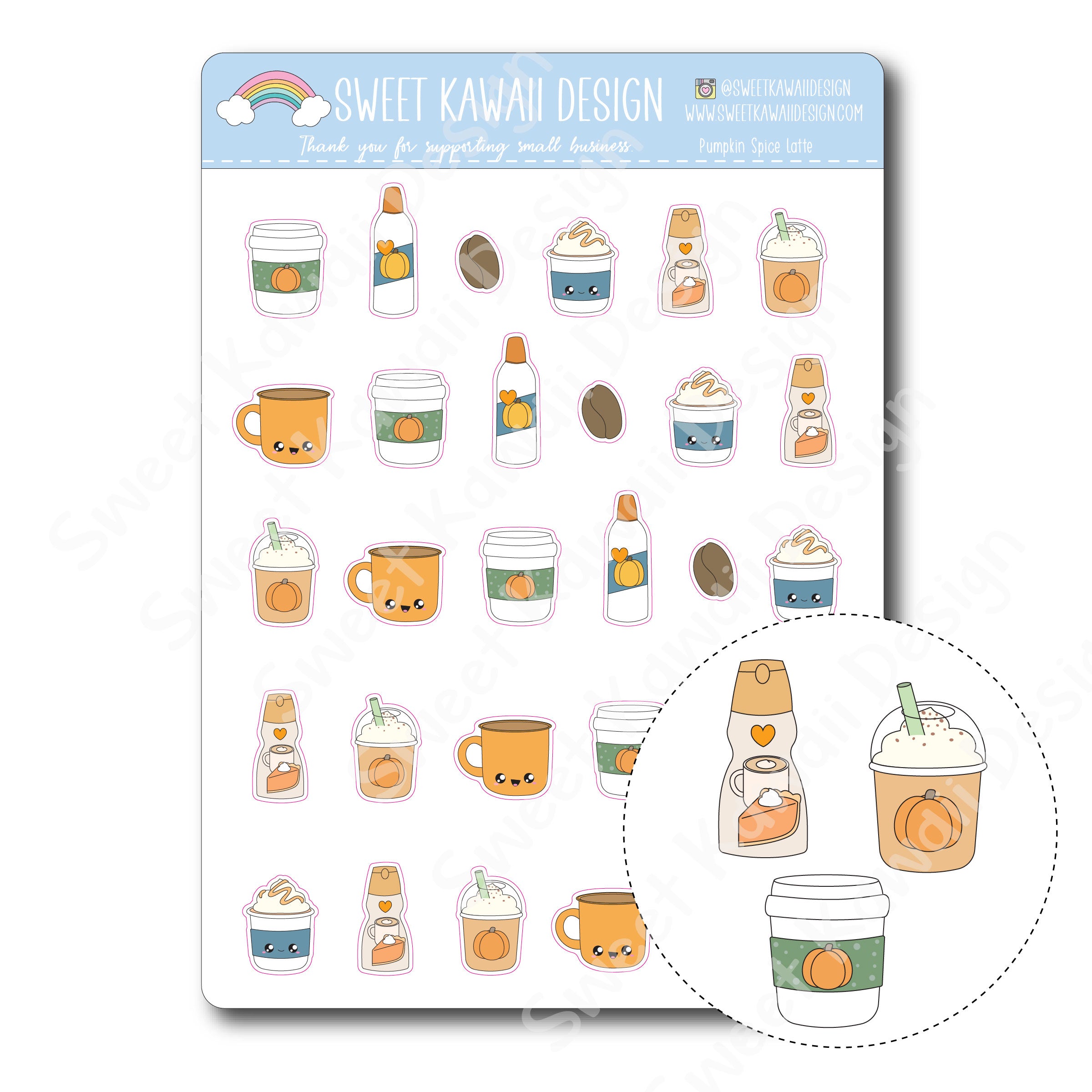 Kawaii Pumpkin Spice Latte Stickers