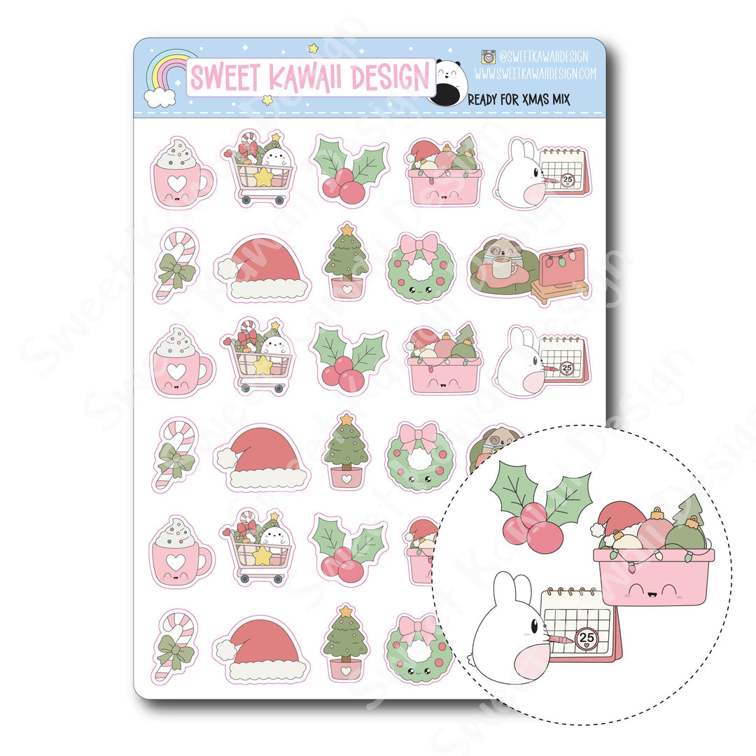 Kawaii Ready for Christmas Stickers - Mix