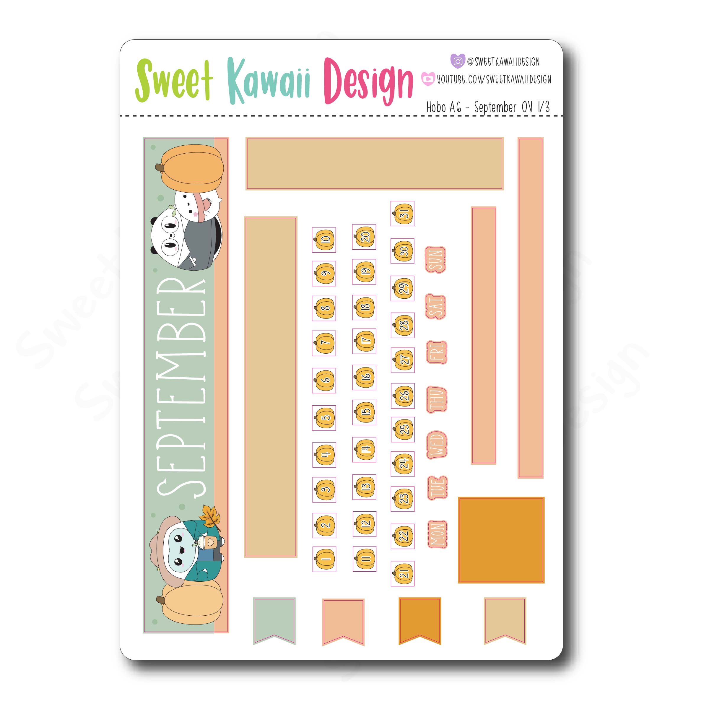 September 2023 Monthly Overview Stickers - Hobo A6