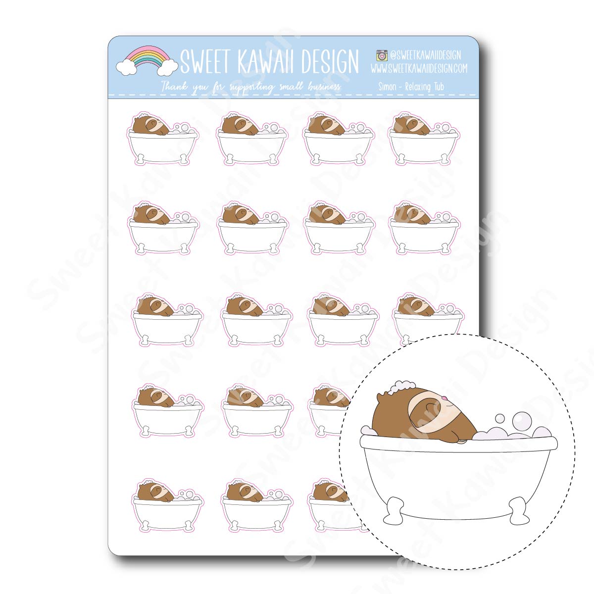 Kawaii Simon Stickers - Relaxing Tub
