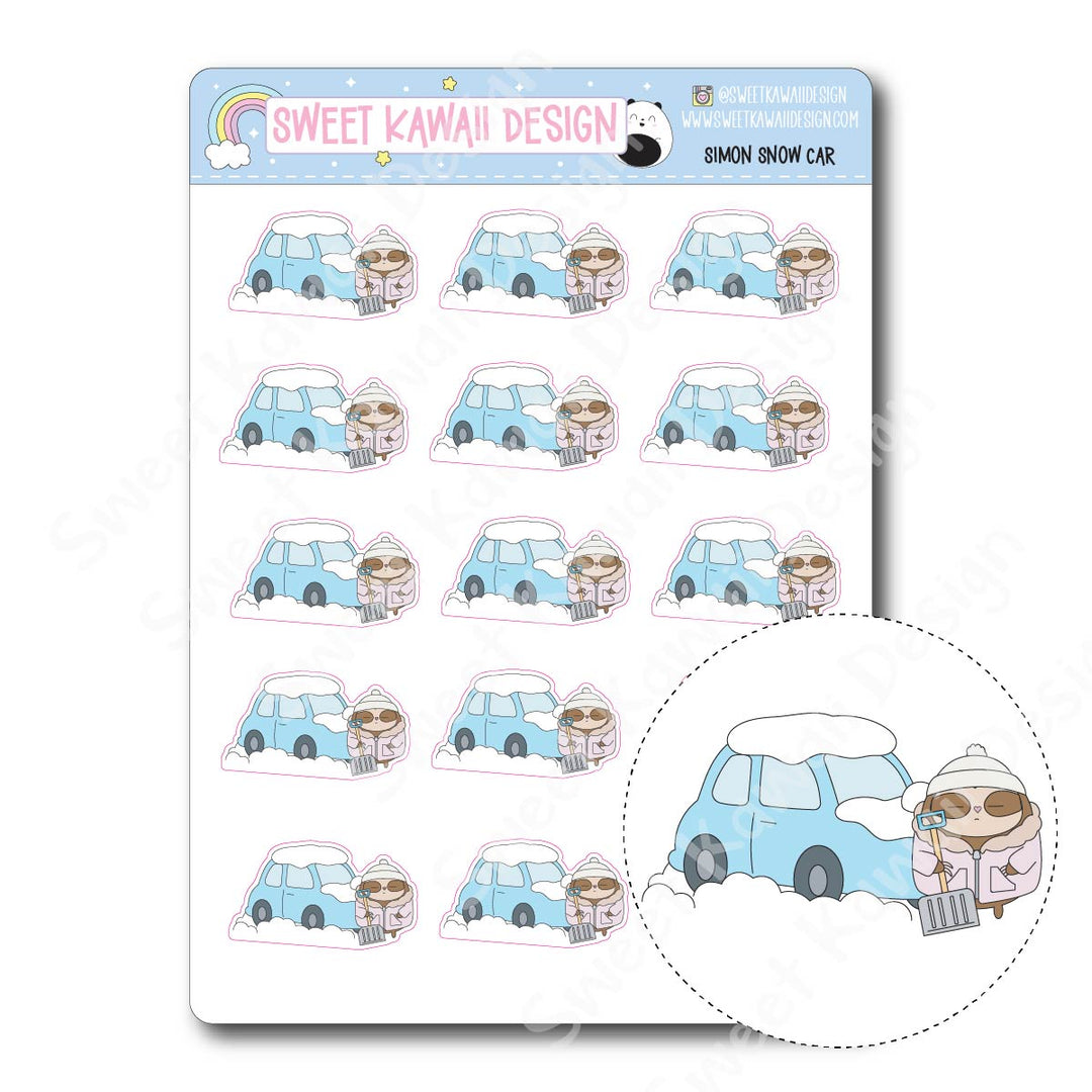 Kawaii Simon Stickers - Snow Car