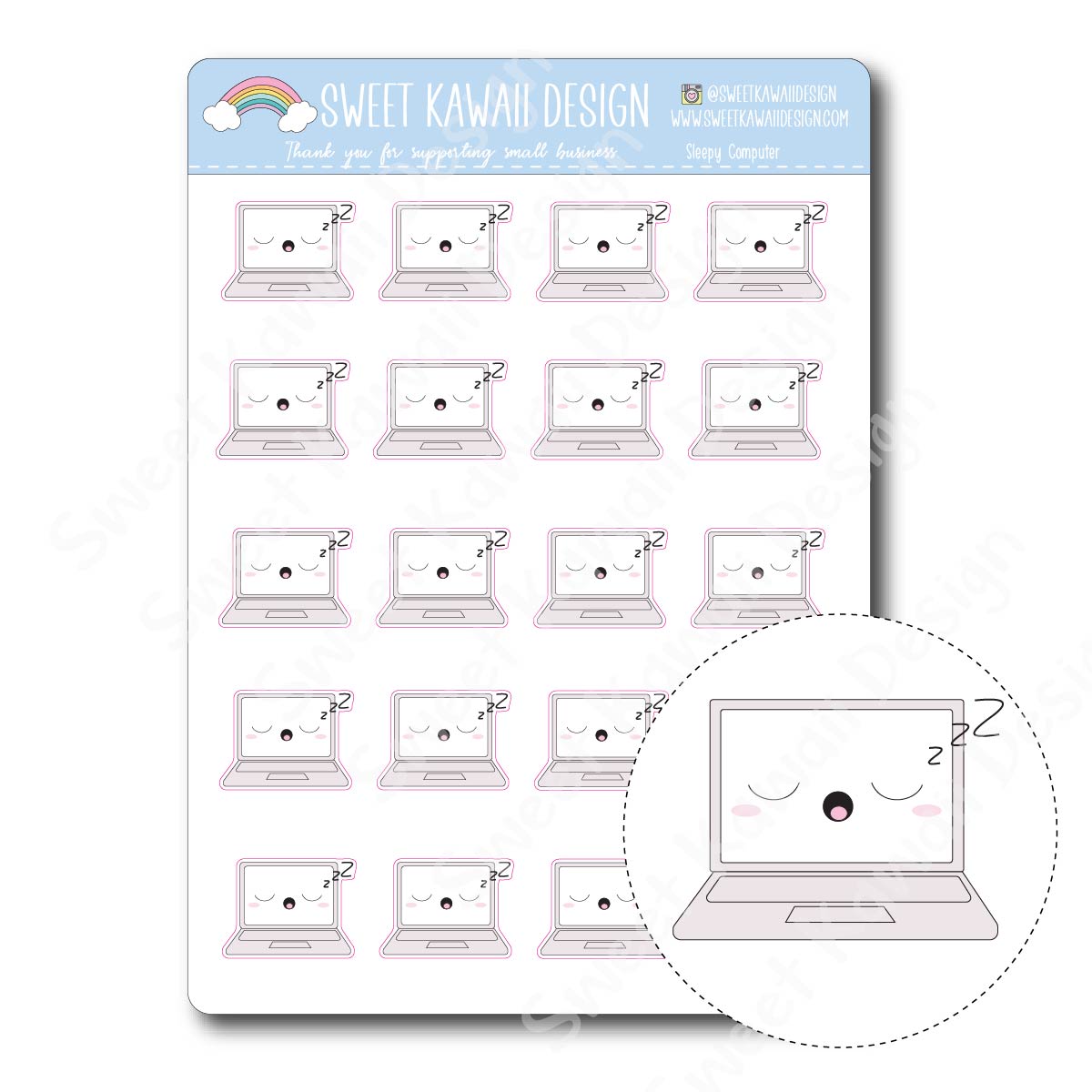 Kawaii Sleepy Computer Stickers – Sweet Kawaii Design