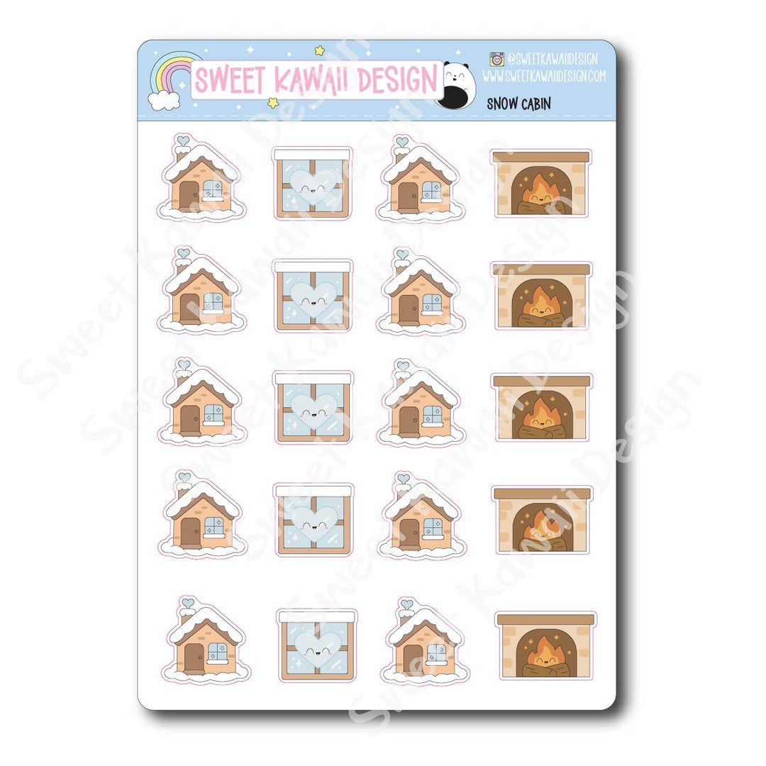 Kawaii Snow Cabin Stickers