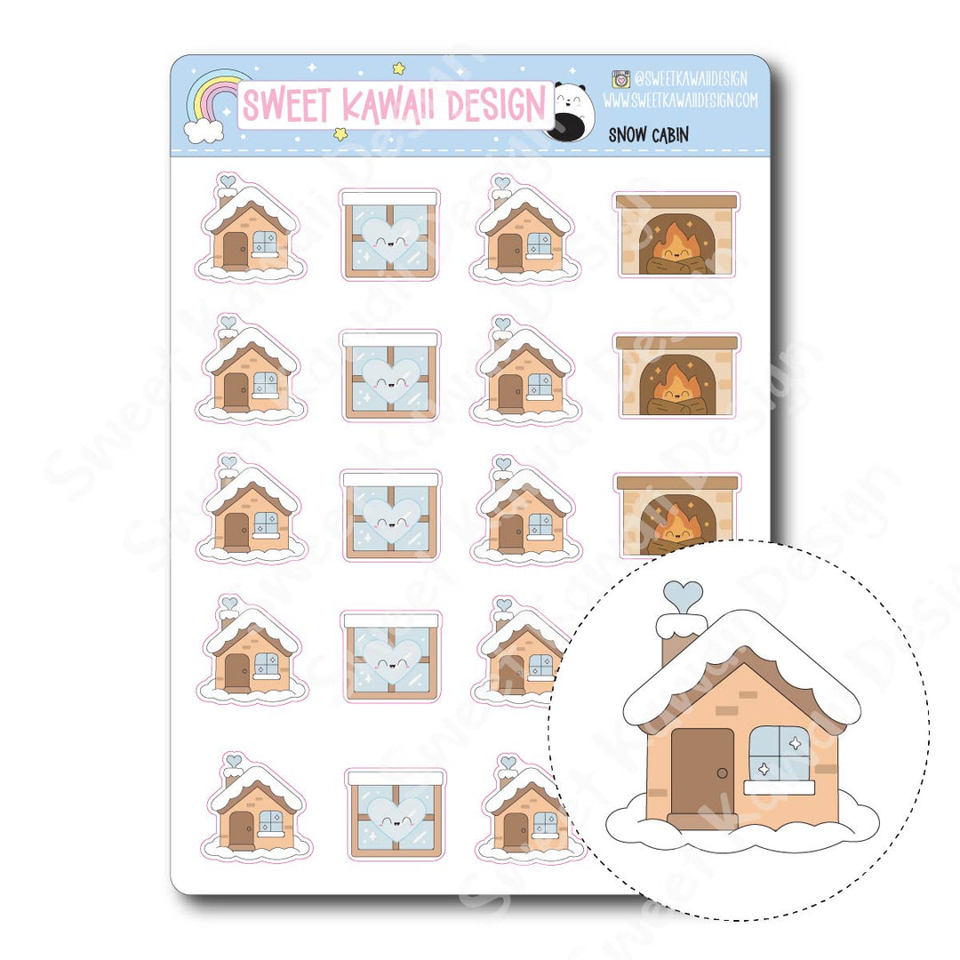 Kawaii Snow Cabin Stickers
