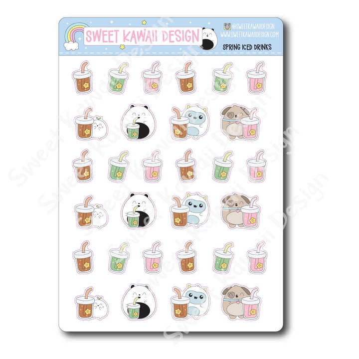 Kawaii Spring Iced Drinks Stickers