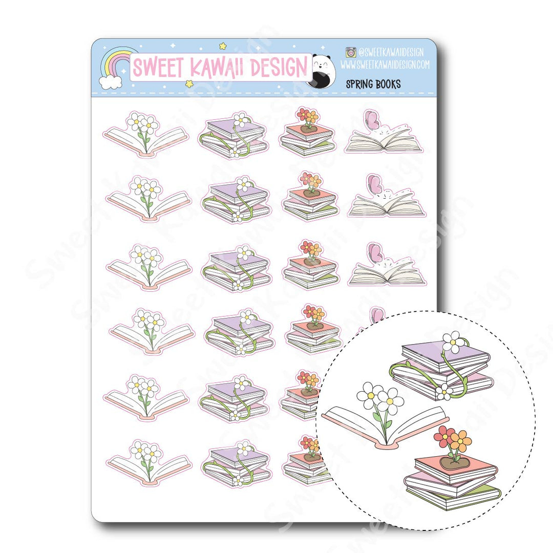 Kawaii Spring Books Stickers