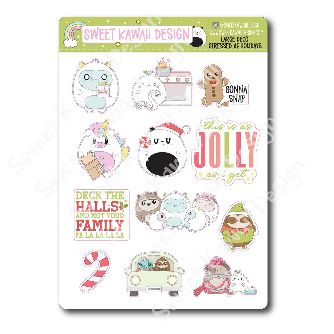 Kawaii Stressed AF Holidays Deco (LARGE) Stickers