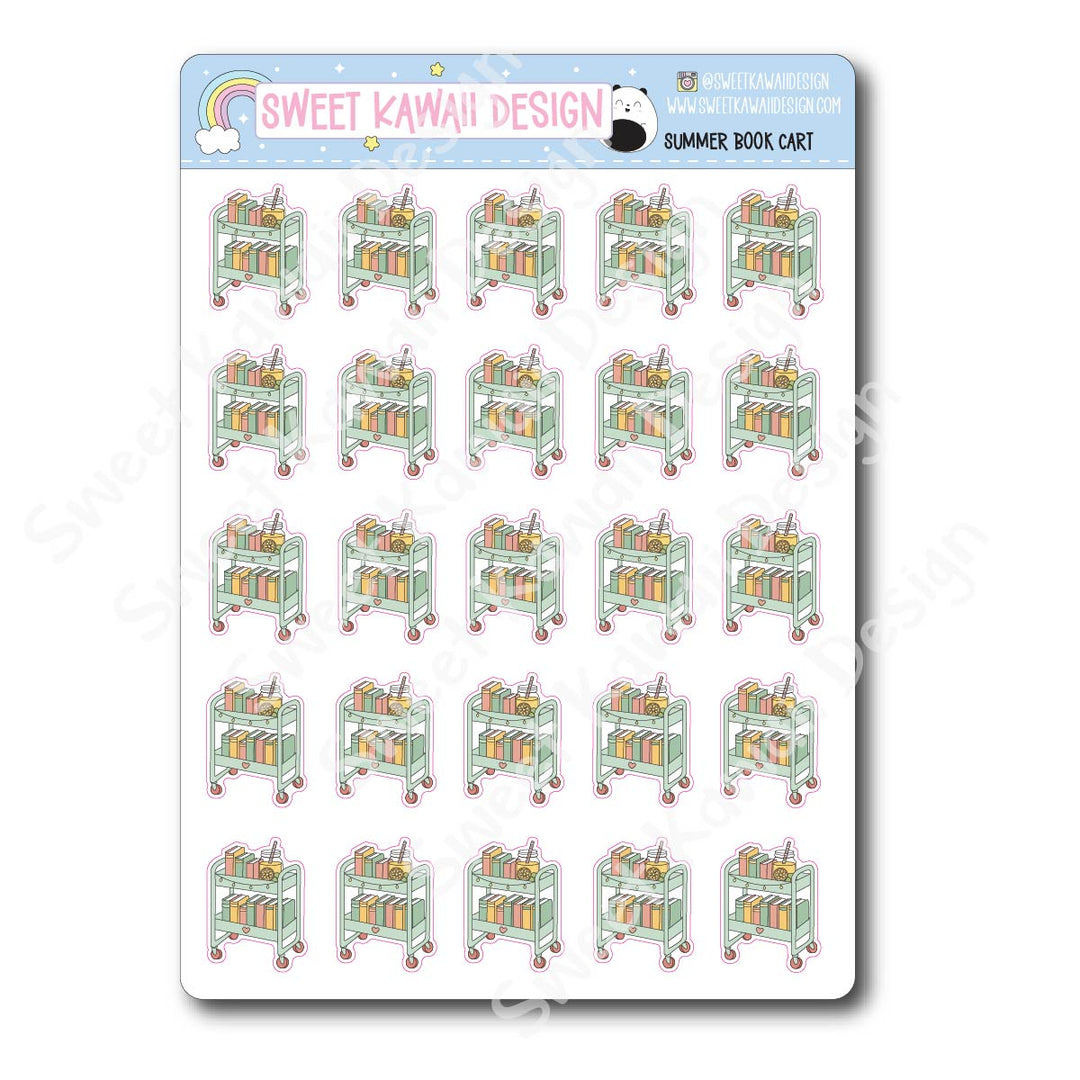 Kawaii Summer Book Cart Stickers