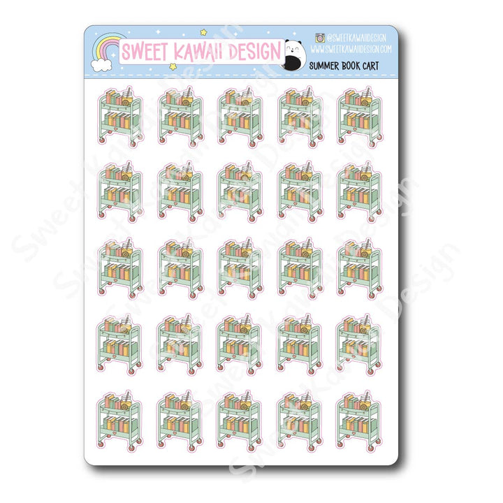 Kawaii Summer Book Cart Stickers