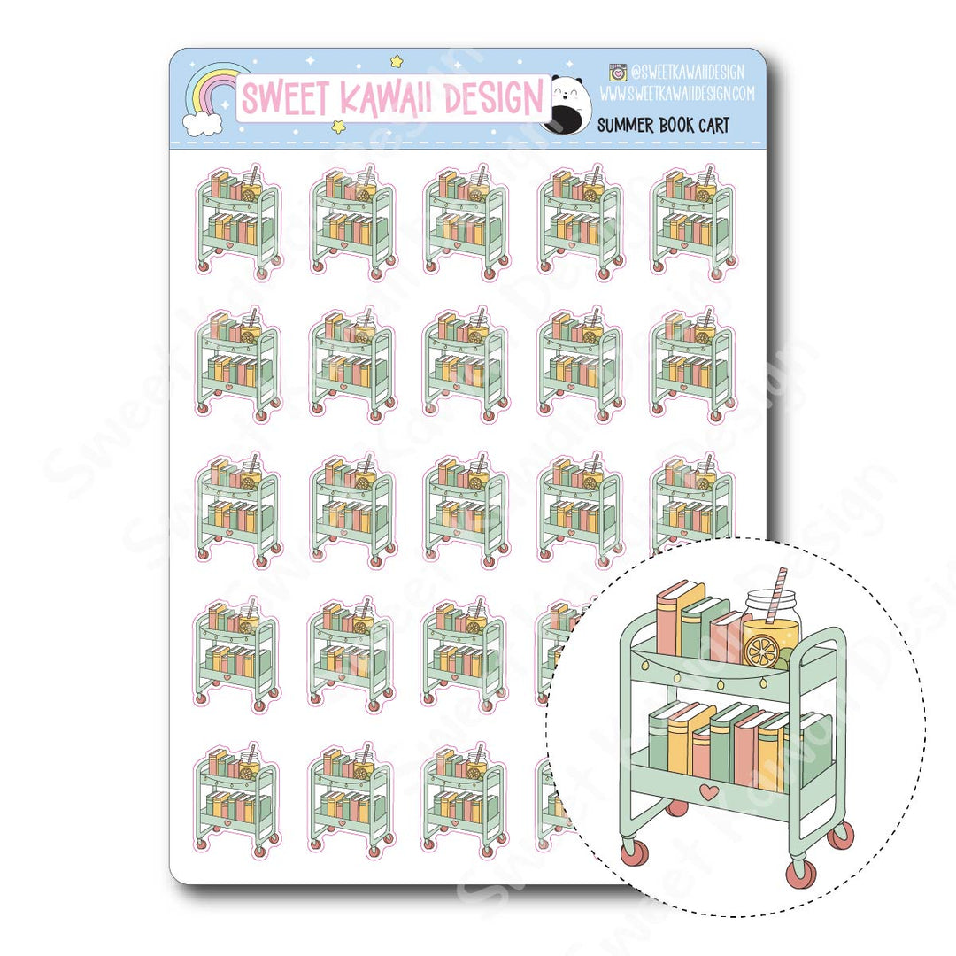 Kawaii Summer Book Cart Stickers