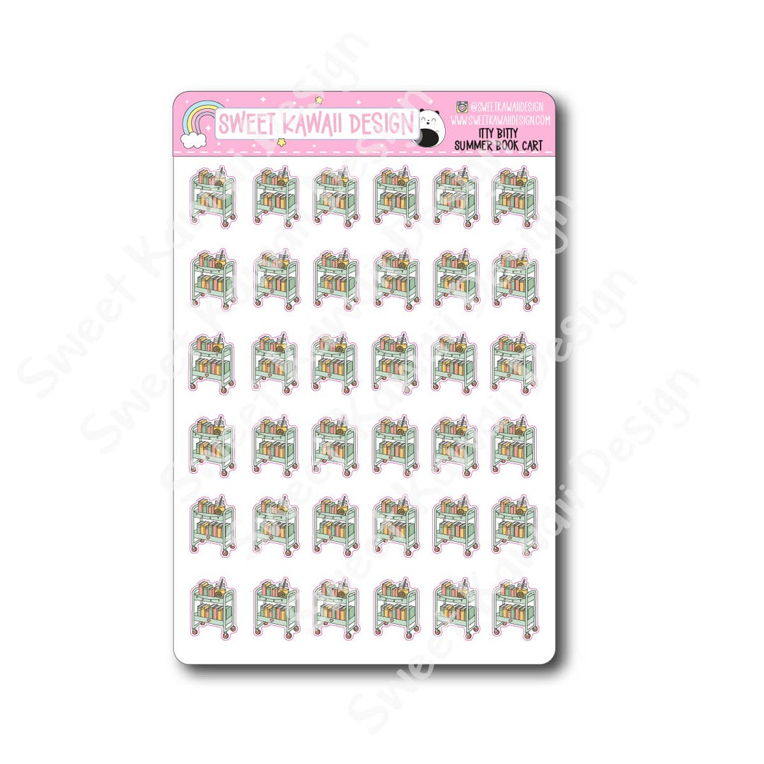 Kawaii Summer Book Cart Stickers