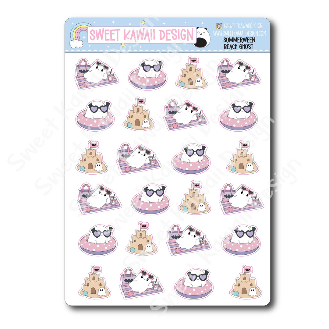 Kawaii Summerween Stickers - Beach Ghost