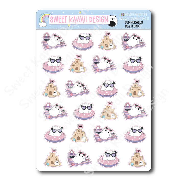 Kawaii Summerween Stickers - Beach Ghost