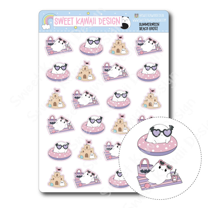 Kawaii Summerween Stickers - Beach Ghost