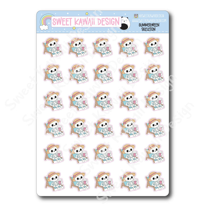 Kawaii Summerween Stickers - Skeleton
