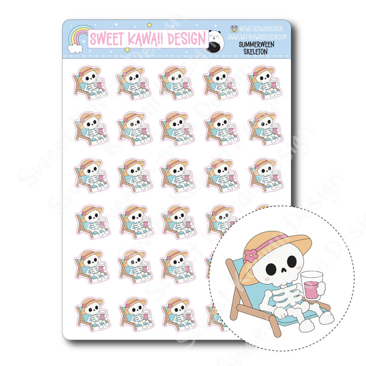 Kawaii Summerween Stickers - Skeleton