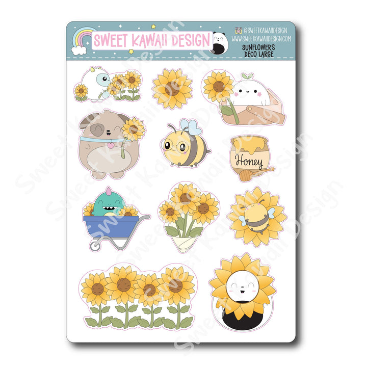 Kawaii Sunflowers Deco (LARGE) Stickers