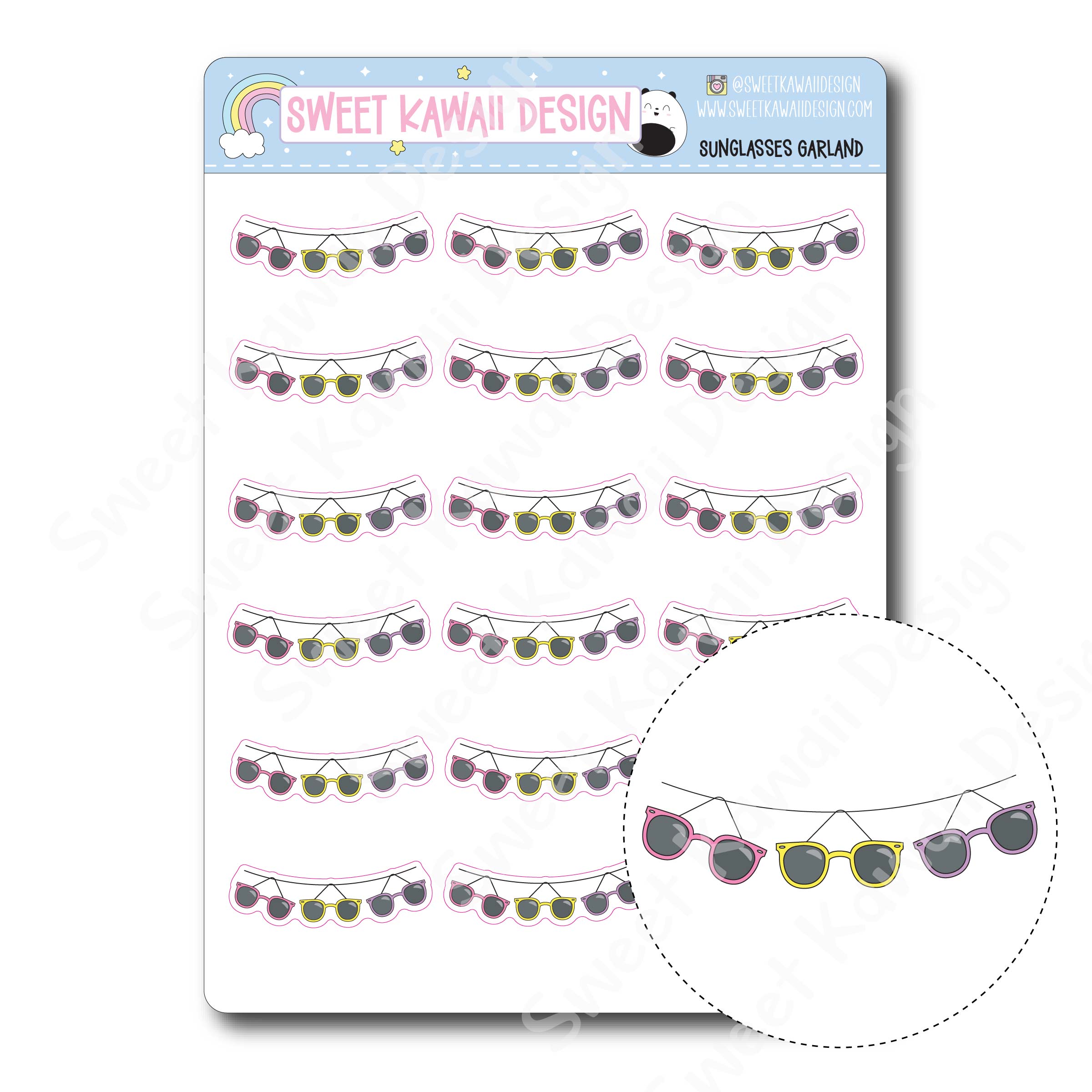 Kawaii Sunglasses Garland Stickers