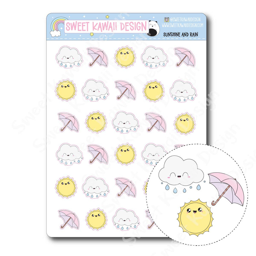 Kawaii Sunshine and Rain Stickers