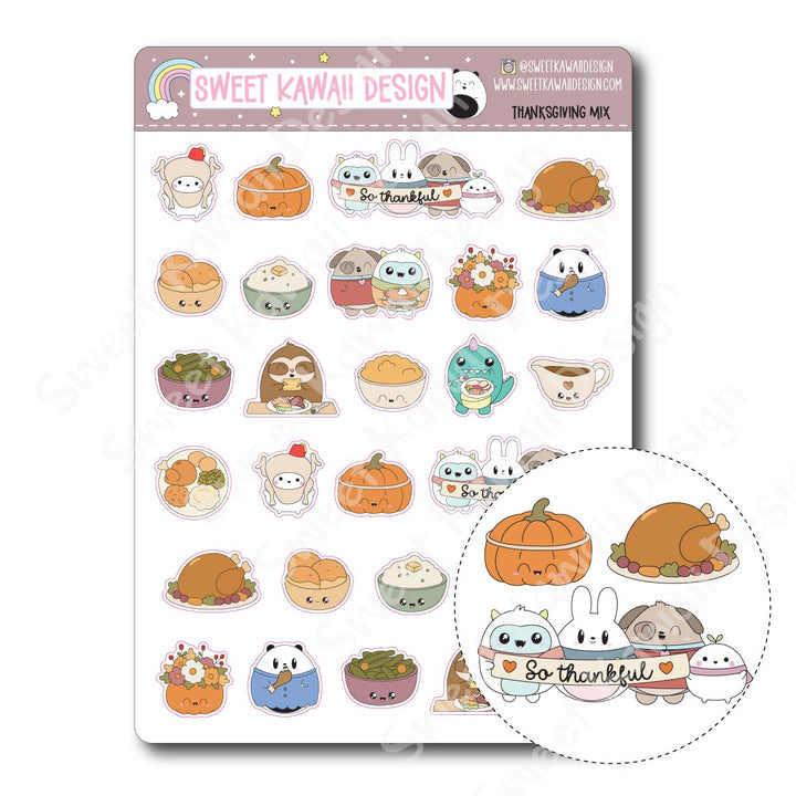 Kawaii Thanksgiving Stickers - Mix Deco