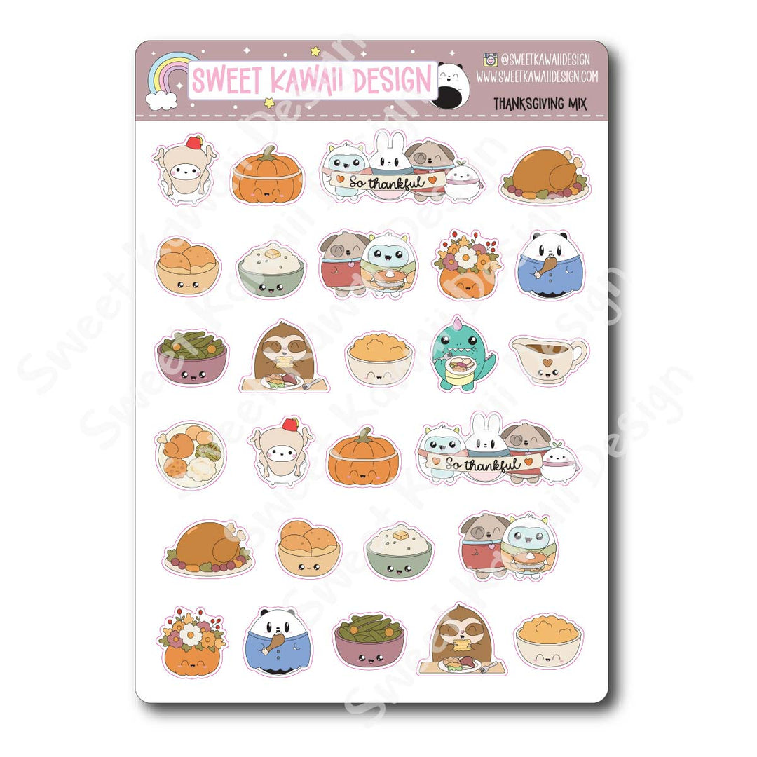 Kawaii Thanksgiving Stickers - Mix Deco