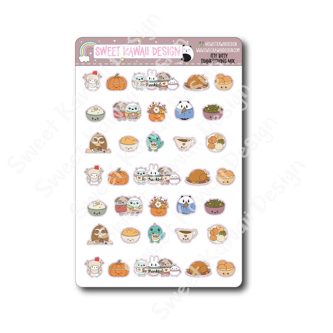 Kawaii Thanksgiving Stickers - Mix Deco