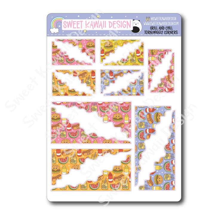 Kawaii Torn / Wiggly Corner Stickers - Grill and Chill