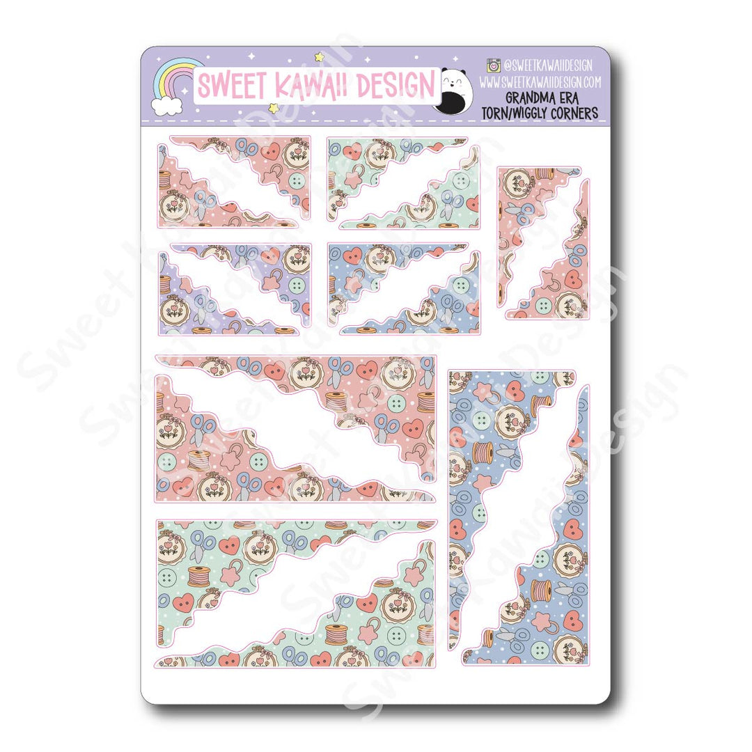 Kawaii Torn / Wiggly Corner Stickers - Grandma Era