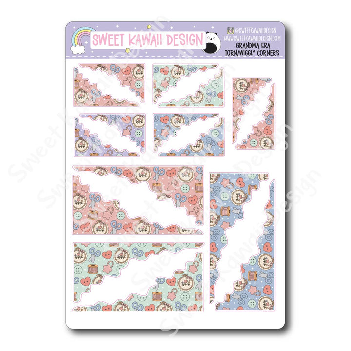 Kawaii Torn / Wiggly Corner Stickers - Grandma Era