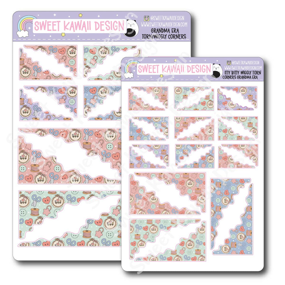 Kawaii Torn / Wiggly Corner Stickers - Grandma Era