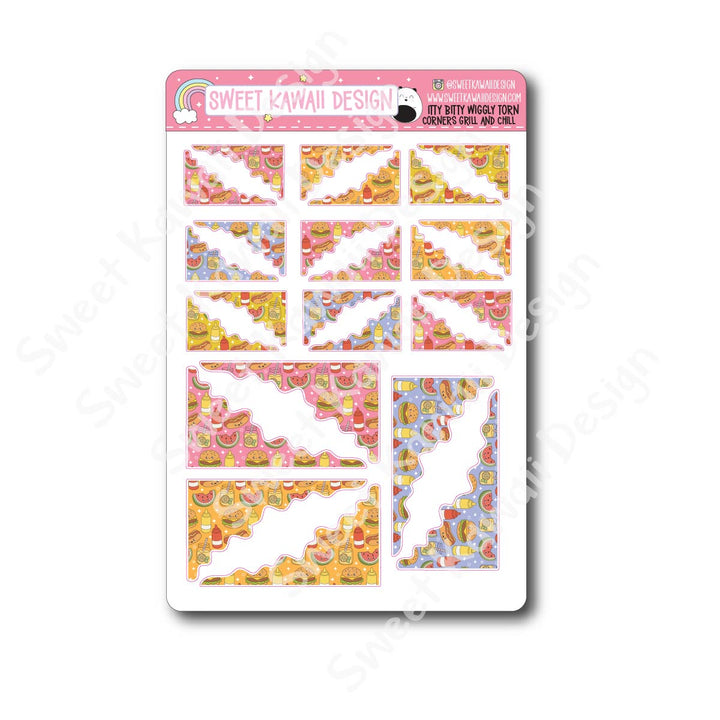 Kawaii Torn / Wiggly Corner Stickers - Grill and Chill