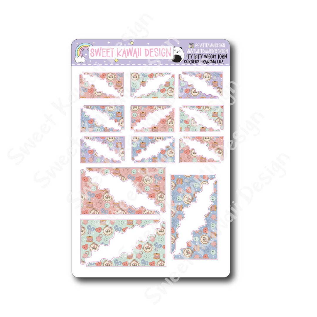 Kawaii Torn / Wiggly Corner Stickers - Grandma Era