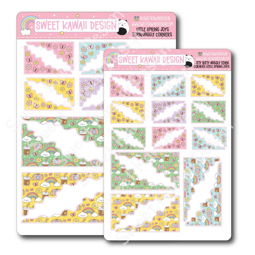 Kawaii Torn / Wiggly Corner Stickers - Little Spring Joys